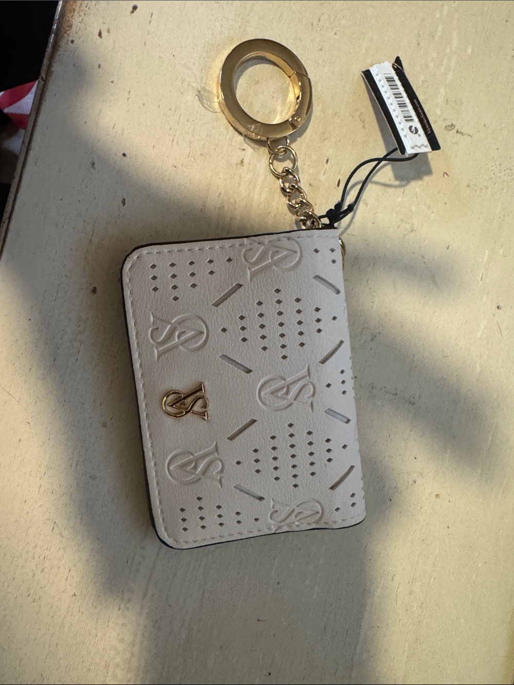 Victoria's Secret White Card Holder Key Ring with Gold Hardware